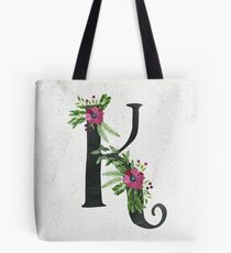 Monogram K with Floral Wreath Tote Bag