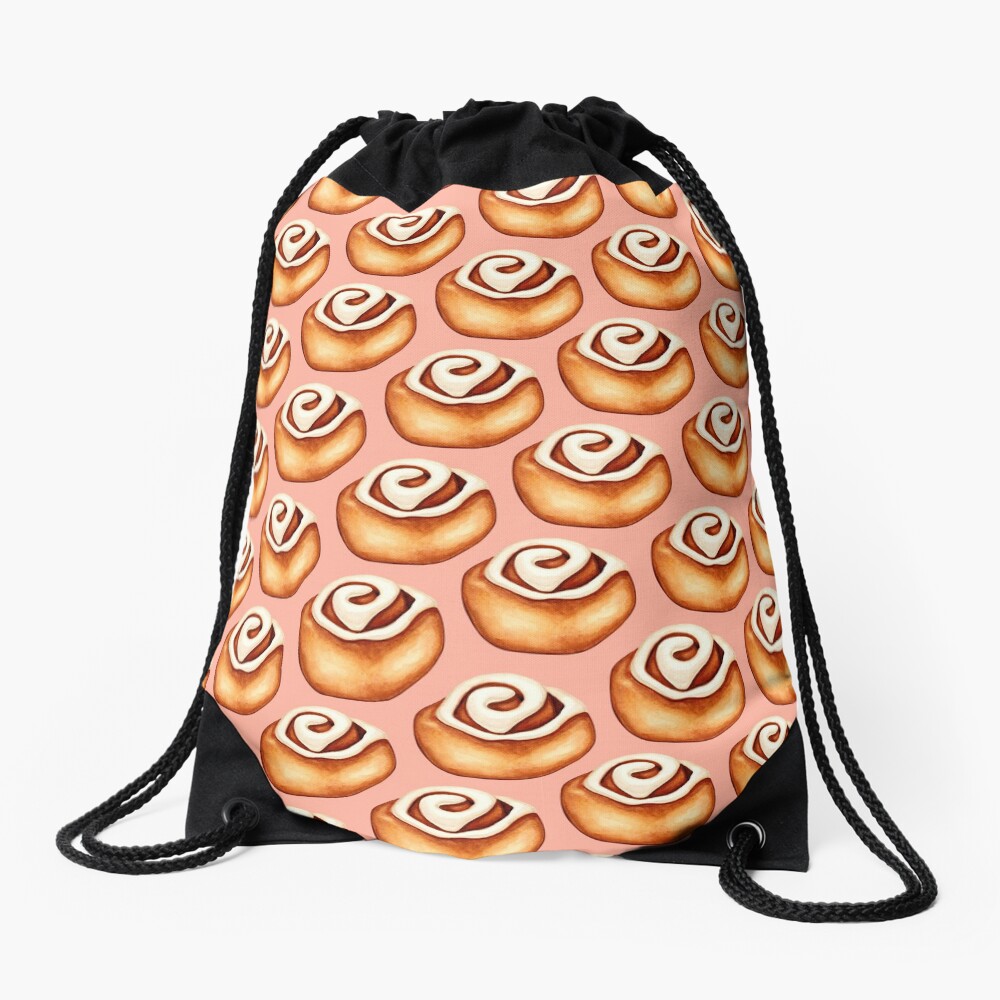 Cinnamon Roll Pattern - Pink Drawstring Bag