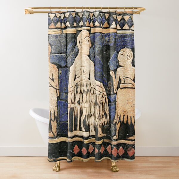 Enthroned Sumerian king of Ur, possibly Ur-Pabilsag, with attendants. Standard of Ur, c. 2600 BC. Shower Curtain