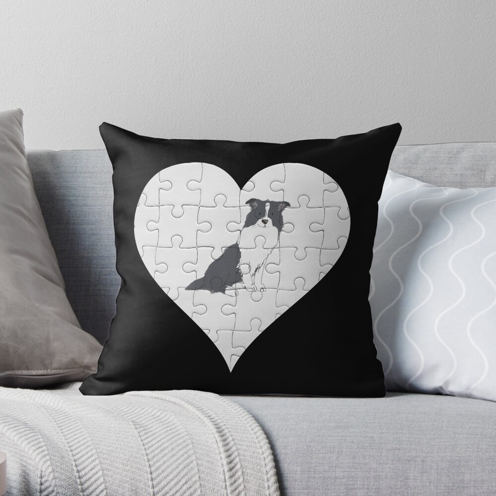 Border Collie Heart Jigsaw Pieces Design - Border Collie Throw Pillow