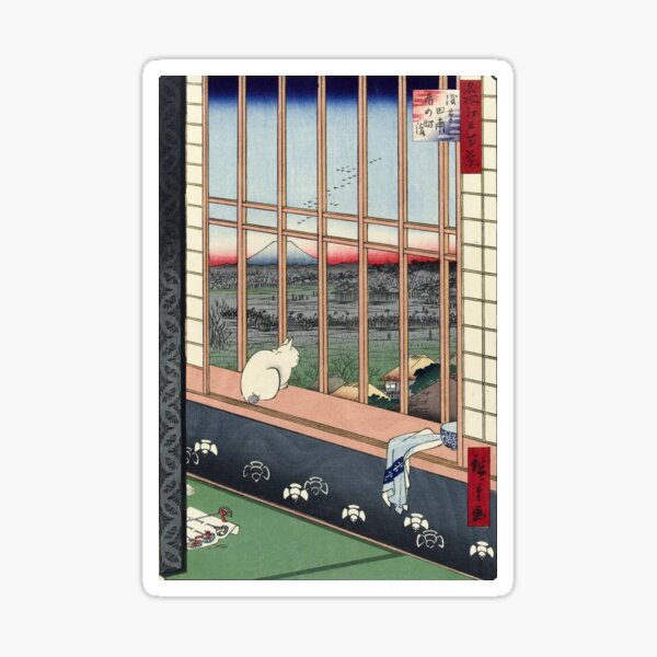 Utagawa Hiroshige Japanese Woodblock Cat Print Sticker