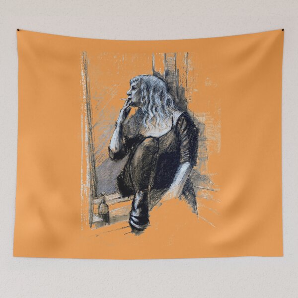 Artikelvorschau, coal drawing smoking girl at the window entworfen und verkauft von neugart.