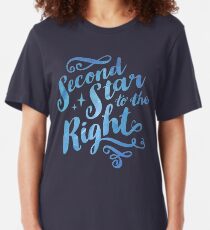 Second Star To the Right // Pretty Star Peter Pan Typography Quote Slim Fit T-Shirt
