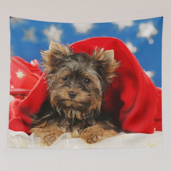 Item preview, Yorkshire Terrier puppy wishes a Merry Christmas dog design designed and sold by Toffy2222.