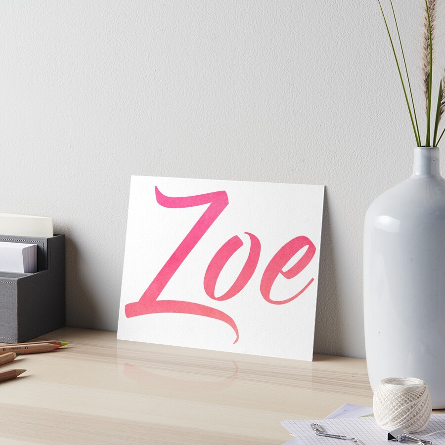 "Zoe girls name pink watercolor type design" Art Board Print by ComicKitsch Redbubble