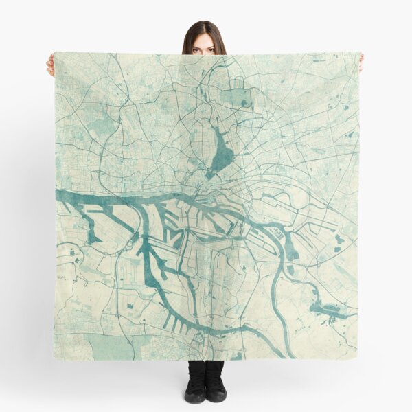 Hamburg Map Blue Vintage Scarf