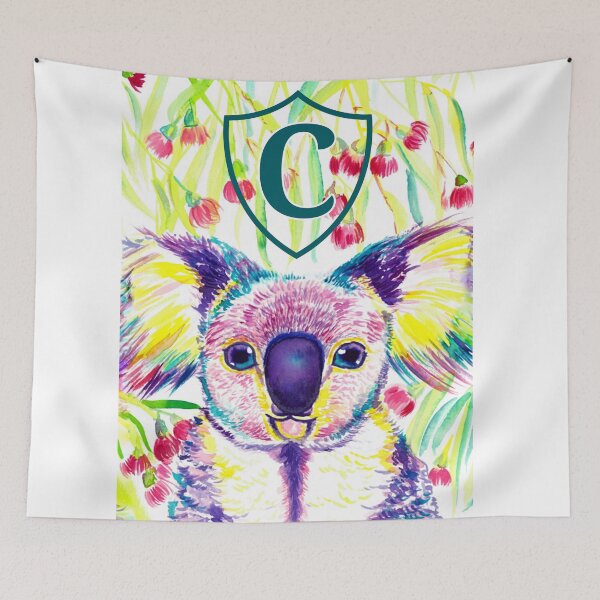 Item preview, Letter C Personalized Rainbow koala in blooming eucalyptus tree designed and sold by orangerinka.