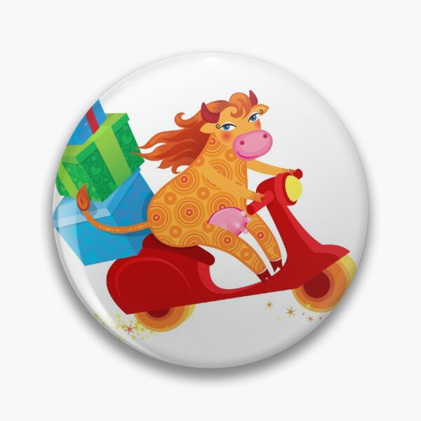 Item preview, Cheerful Ginger Cow with Gift Boxes On A Red Scooter designed and sold by Anna Pogulyaeva.