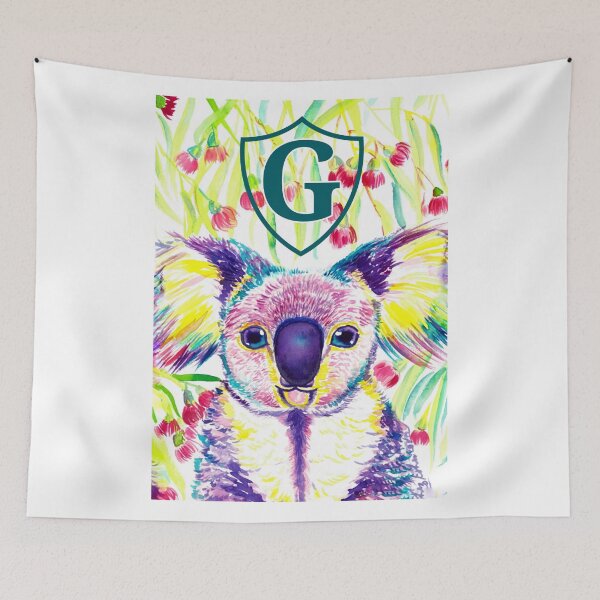 Item preview, Letter G Personalized Rainbow koala in blooming eucalyptus tree designed and sold by orangerinka.