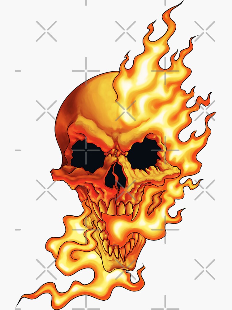 Thumbnail 3 of 3, Sticker, Salty-Dog2 Traditional Horror Fiery Demon Skull designed and sold by Salty-Dog2.