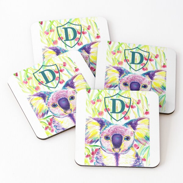 Item preview, Letter D Personalized Rainbow koala in blooming eucalyptus tree designed and sold by orangerinka.