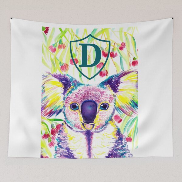 Item preview, Letter D Personalized Rainbow koala in blooming eucalyptus tree designed and sold by orangerinka.