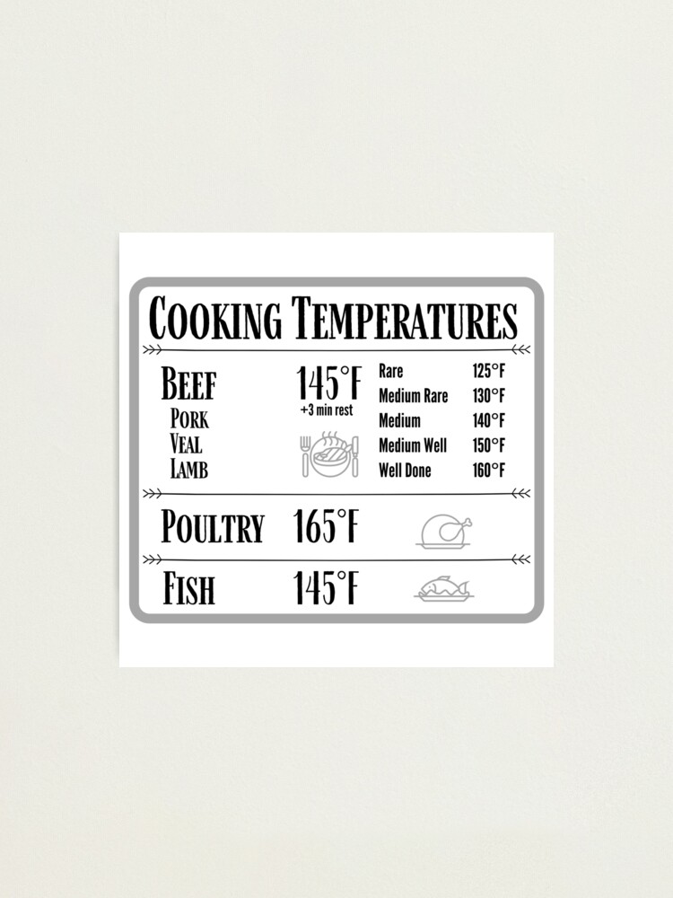 Cooking Temperature Chart Magnet Photographic Print for Sale by hashntoast