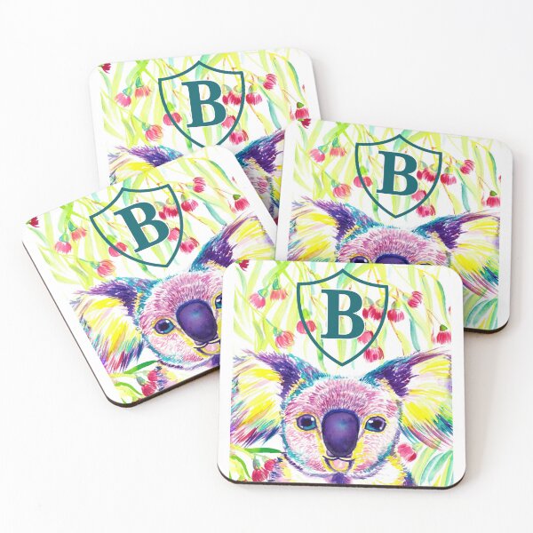 Item preview, Letter B Personalized Rainbow koala in blooming eucalyptus tree designed and sold by orangerinka.
