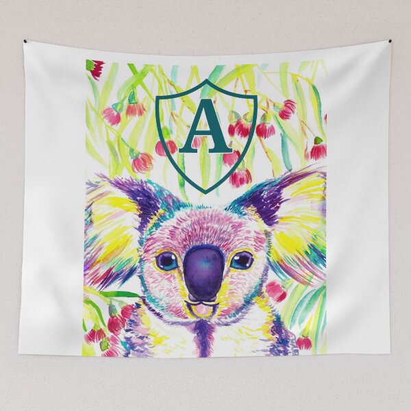 Item preview, Personalized Letter A Rainbow koala in blooming eucalyptus tree designed and sold by orangerinka.