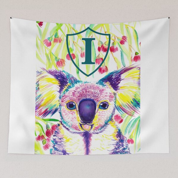 Item preview, Letter I Personalized Rainbow koala in blooming eucalyptus tree designed and sold by orangerinka.