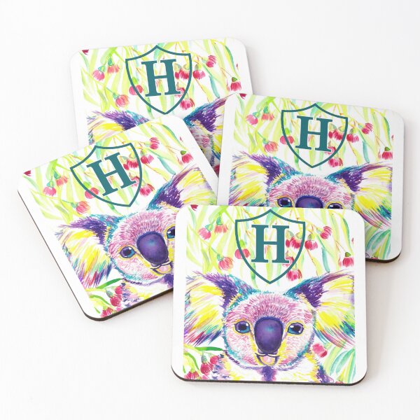 Item preview, Letter H Personalized Rainbow koala in blooming eucalyptus tree designed and sold by orangerinka.