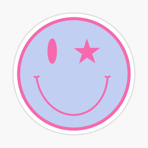 visage souriant aux yeux roses et bleus Sticker