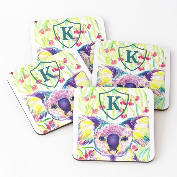 Item preview, Letter K Personalized Rainbow koala in blooming eucalyptus tree designed and sold by orangerinka.