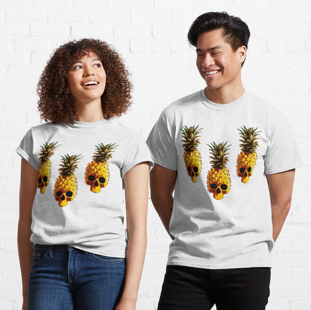 Golden Skull Pineapple - Grunge Fruit Skull Pattern Classic T-Shirt