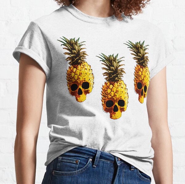 Golden Skull Pineapple - Grunge Fruit Skull Pattern Classic T-Shirt