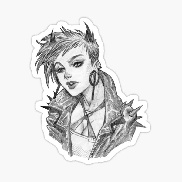 Edgy rock girl in black and white Sticker