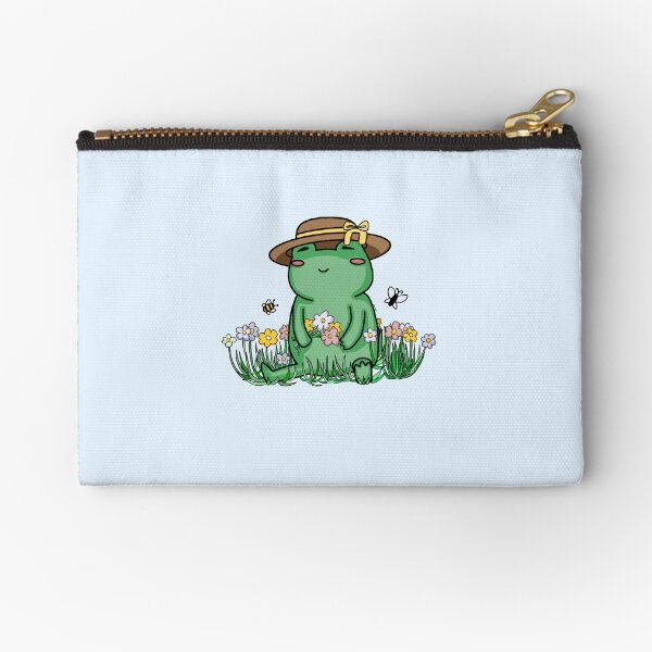 Happy frog in a field of flowers Zipper Pouch