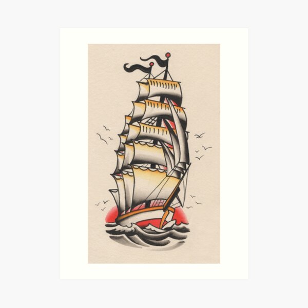 Distressed Traditional Tattoo Sailing Ship and Swallows Sticker for Sale  by SevenRelics  Ship tattoo Old school tattoo designs Traditional ship  tattoo