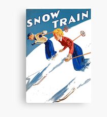 Vintage Christmas Art - Couple Skiing Canvas Print