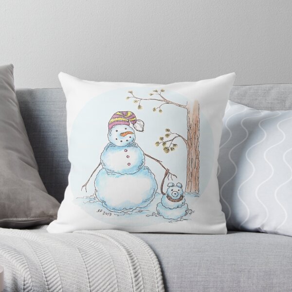 The snowman dogwalker Throw Pillow