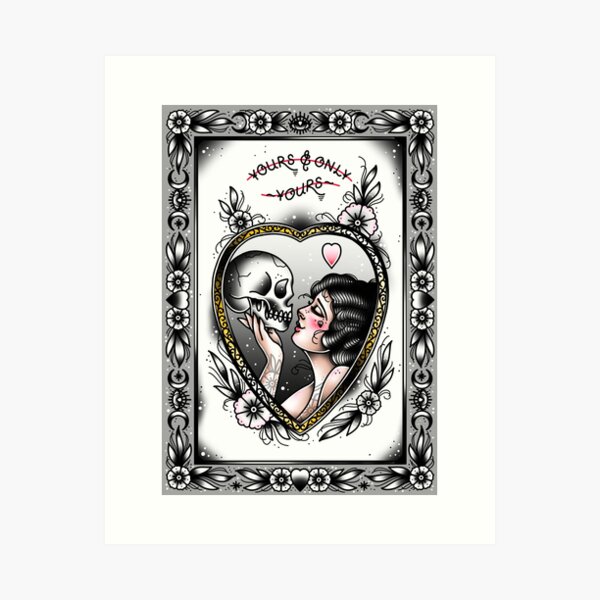 Item preview, Ihre und nur Ihre Romantik Vintage Lady mit Schädel niedlichen traditionellen Flash-Tattoo designed and sold by Ella Mobbs.