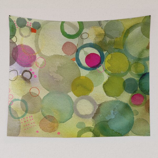Item preview, Abstract watercolor with green, pink and multi color  designed and sold by Sue Zipkin.