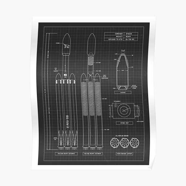 SpaceX Falcon 9 Heavy Black Poster