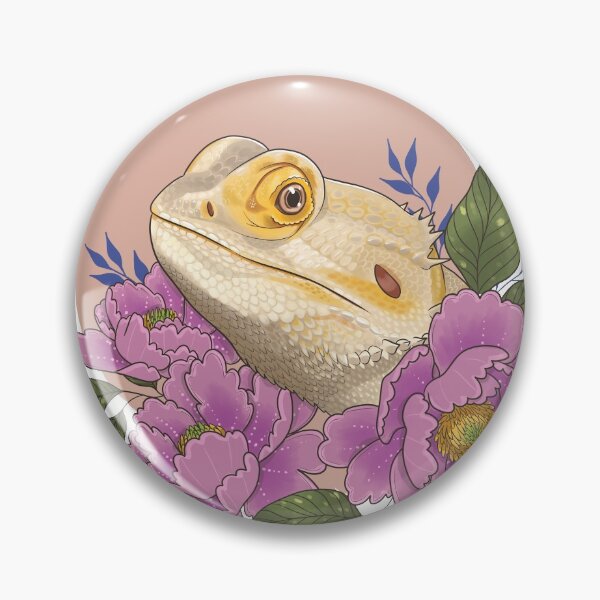 Bearded Dragon with Peonies Pin