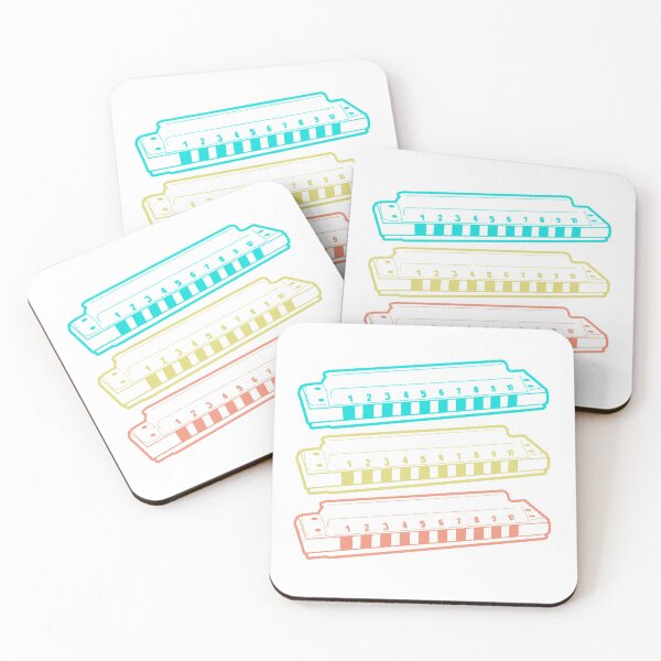 Item preview, Harmonica instrument art print (beach blues set: cyan, yellow, orange coral) graphic art by TIRED STARLING designed and sold by TiredStarling.