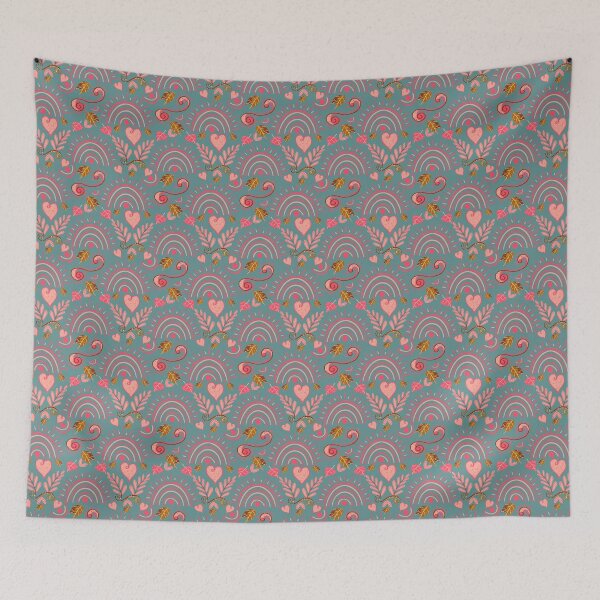 Item preview, Bright Hearts in Pink and Brown with Blue background designed and sold by Sheri42.