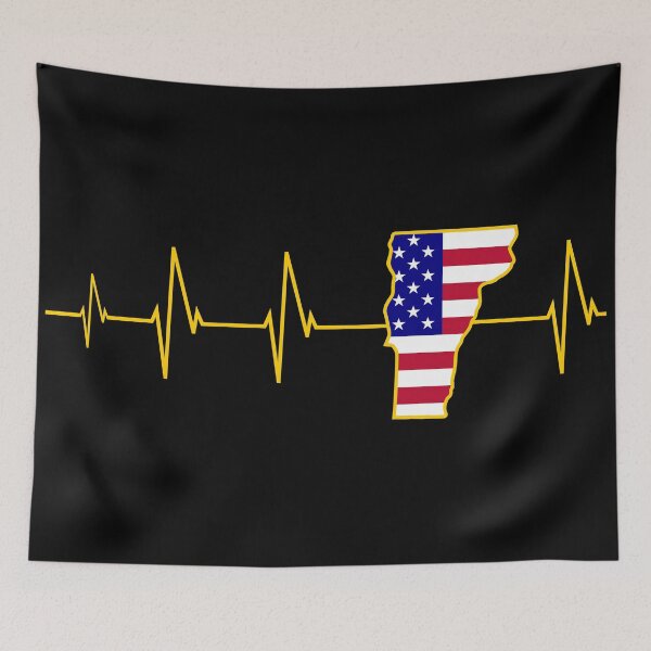 Item preview, Vermont Map Heartbeat with the usa Flag designed and sold by B3N-arts.