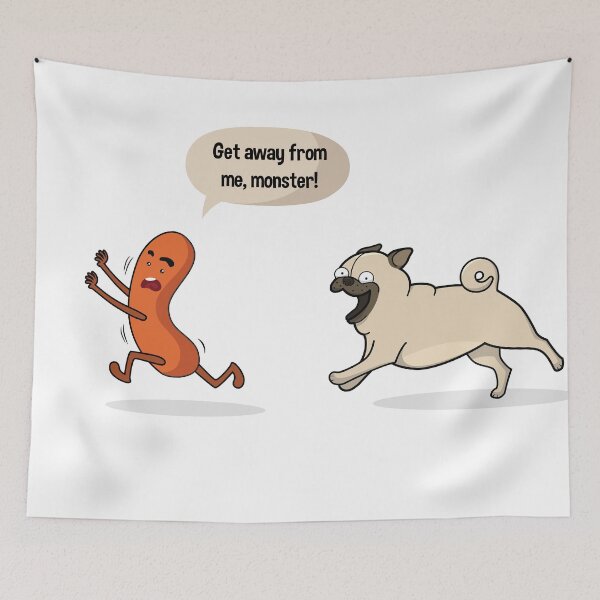 Item preview, Pug Dog Chasing Sausage designed and sold by artado.