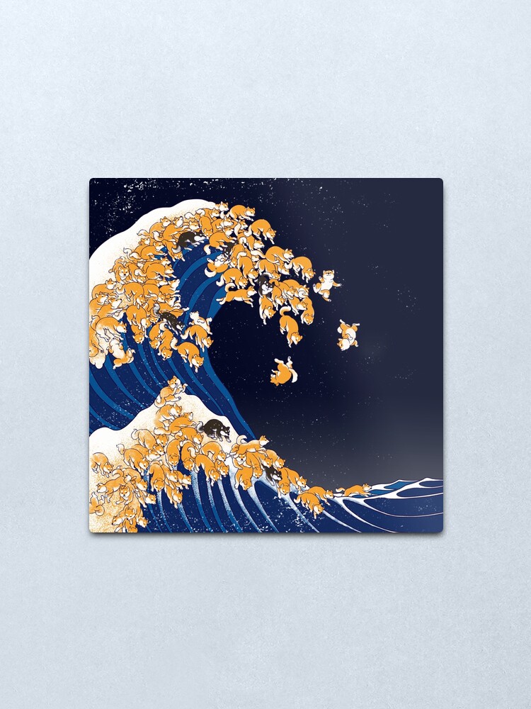 Alternate view of Shiba Inu The Great Wave in Night Metal Print
