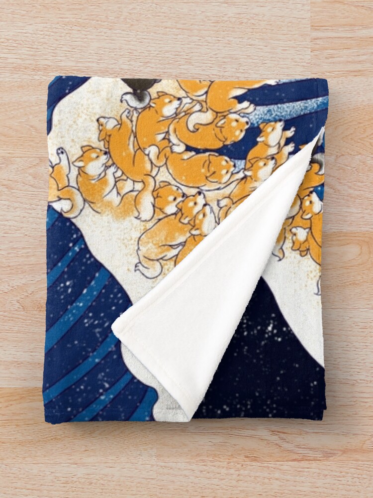 Alternate view of Shiba Inu The Great Wave in Night Throw Blanket