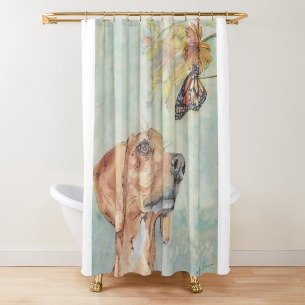 The Hound and the Butterfly Watercolor Shower Curtain