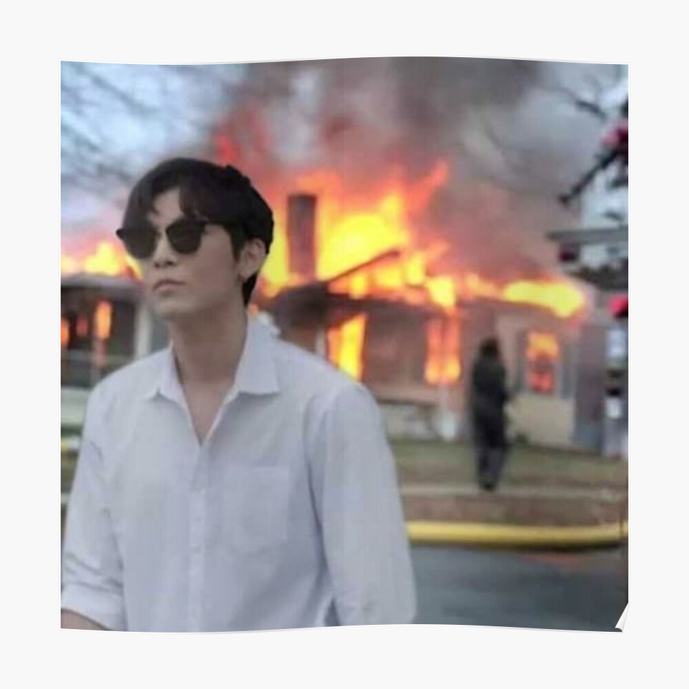 Mew Suppasit Burning House Meme Sticker By Mintylix Redbubble