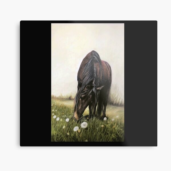 Horse Art, Horse Painting, Horse in Field with Dandelions Metal Print