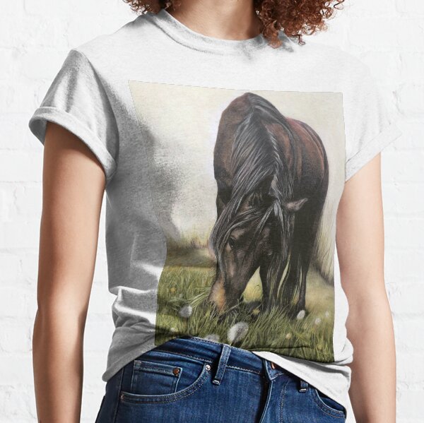 Horse Art, Horse Painting, Horse in Field with Dandelions Classic T-Shirt