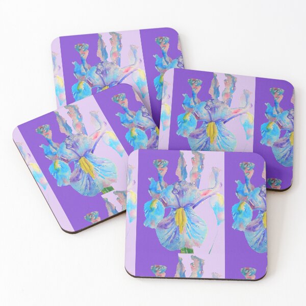 Item preview, Iris Watercolor Painting - Blue with Raindrops - on Purple and Lilac designed and sold by Sarah  Rajkotwala.