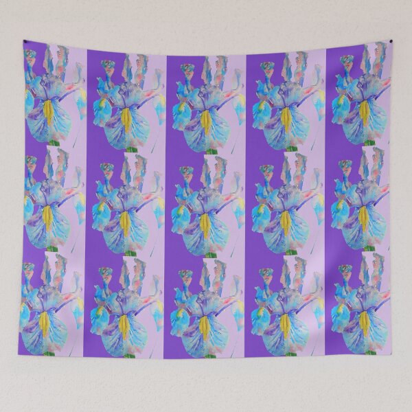 Item preview, Iris Watercolor Painting - Blue with Raindrops - on Purple and Lilac designed and sold by Sarah  Rajkotwala.