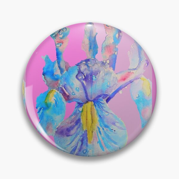 Item preview, Iris Watercolor Painting - Blue with Raindrops - on Magenta and Lilac Pink designed and sold by Sarah  Rajkotwala.