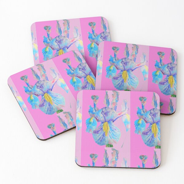 Item preview, Iris Watercolor Painting - Blue with Raindrops - on Magenta and Lilac Pink designed and sold by Sarah  Rajkotwala.