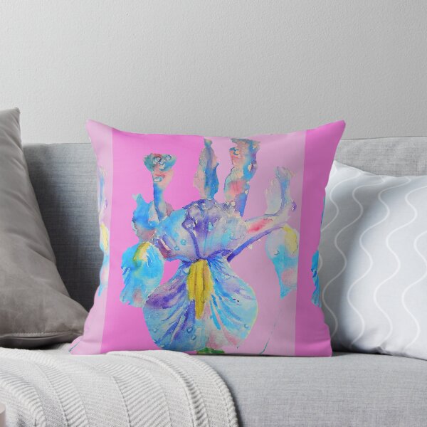 Item preview, Iris Watercolor Painting - Blue with Raindrops - on Magenta and Lilac Pink designed and sold by Sarah  Rajkotwala.