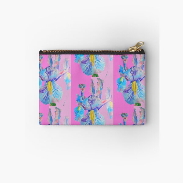 Item preview, Iris Watercolor Painting - Blue with Raindrops - on Magenta and Lilac Pink designed and sold by Sarah  Rajkotwala.